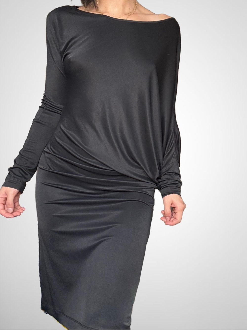 BCBGMAXAZRIA Black Long Sleeve Draped Cocktail Dress